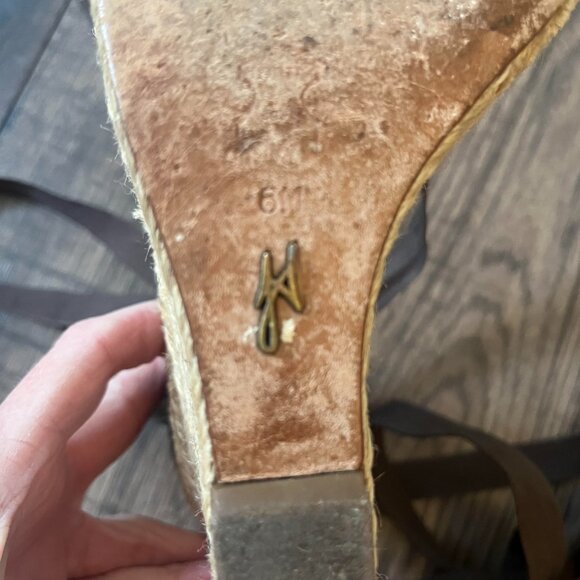 J VINCENT Beaded Brown Open Toe Platform Espadrille Woven Jute Wedge Sz 6 - Picture 6 of 6